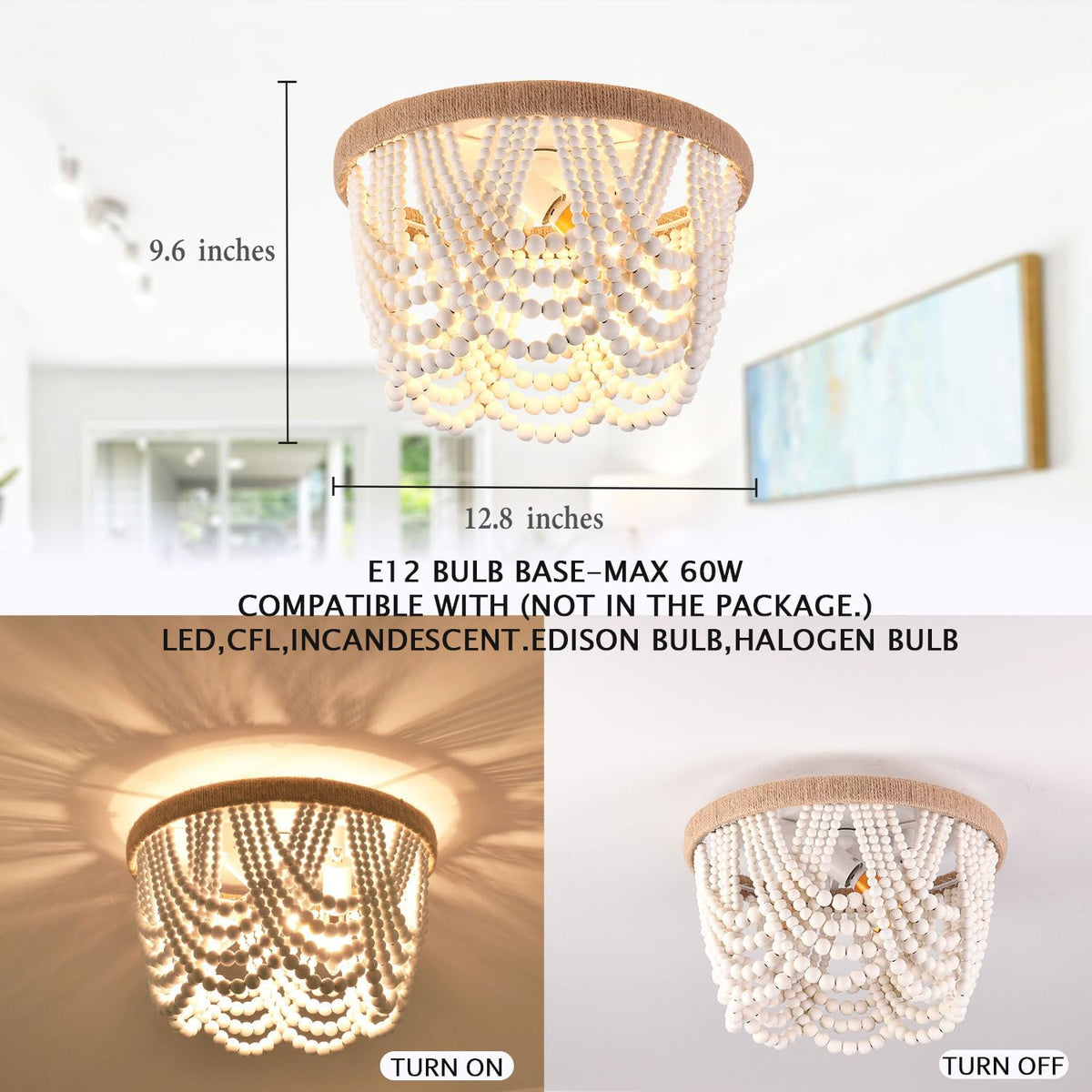 Capslpad bedroom living room wood-bead chandelier adds warm ambiance.