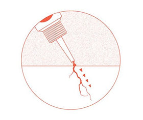 Close-up showing capillary action of Captain Tolley's Creeping Crack Cure penetrating hairline gaps.