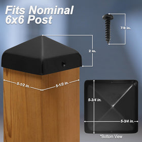 Captiva 6x6 pyramid post cap in matte black for modern outdoor style and weather resistance.