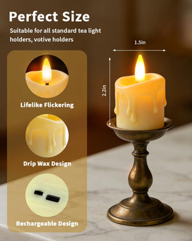 CAQUIRU 12-pack rechargeable tea lights with charger and remote.