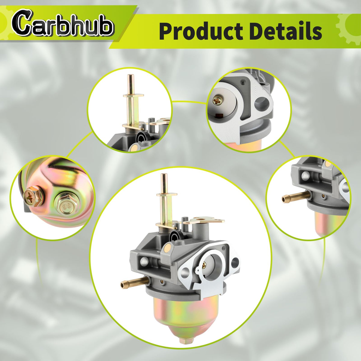 Carbhub carburetor package contents with spark plug and filter.