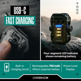 CARBINOX Flashlight Mini LED+COB dual beam for long-range and wide area
