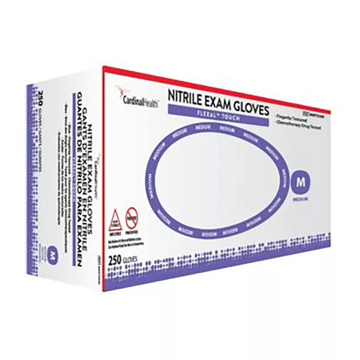 Cardinal Health Flexal Touch nitrile gloves in blue box, front view for easy access and rapid use.