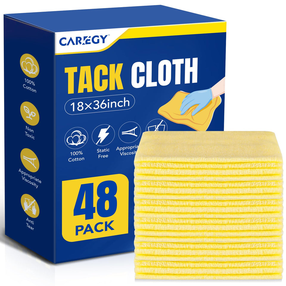 CAREGY tack cloth removes dust from wood surfaces for a smooth finish.