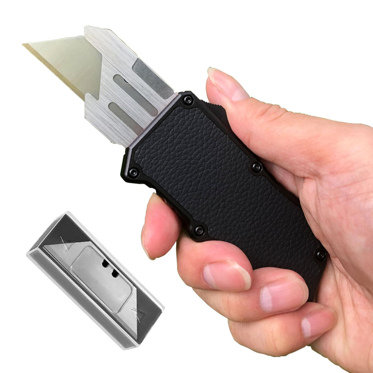 Caressolove automatic knife with aluminum body for durable daily use.