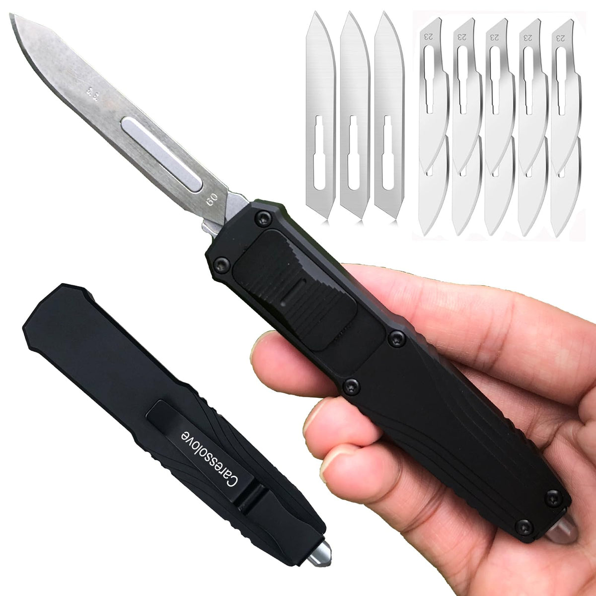 Caressolove automatic knife extended handle for easy one-handed opening