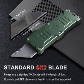 Caressolove automatic slider action facilitates one-handed blade deployment.