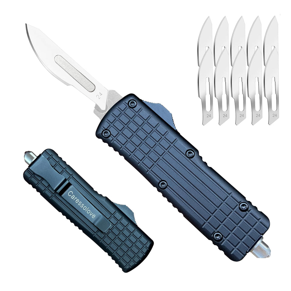 Caressolove automatic utility knife with clip for easy daily carry and instant blade access.