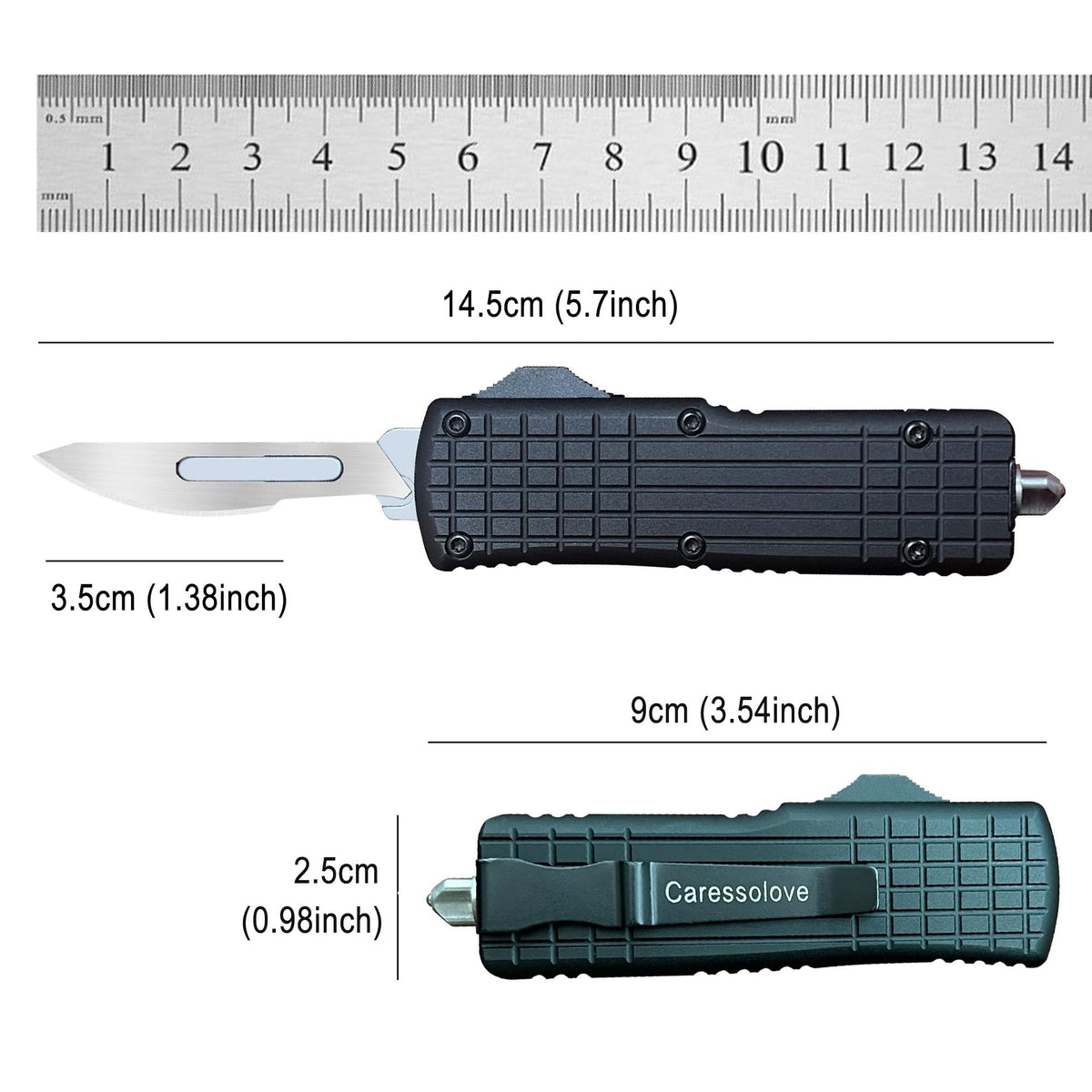 Caressolove auto retract blade knife, balanced feel for detailed cutting tasks.