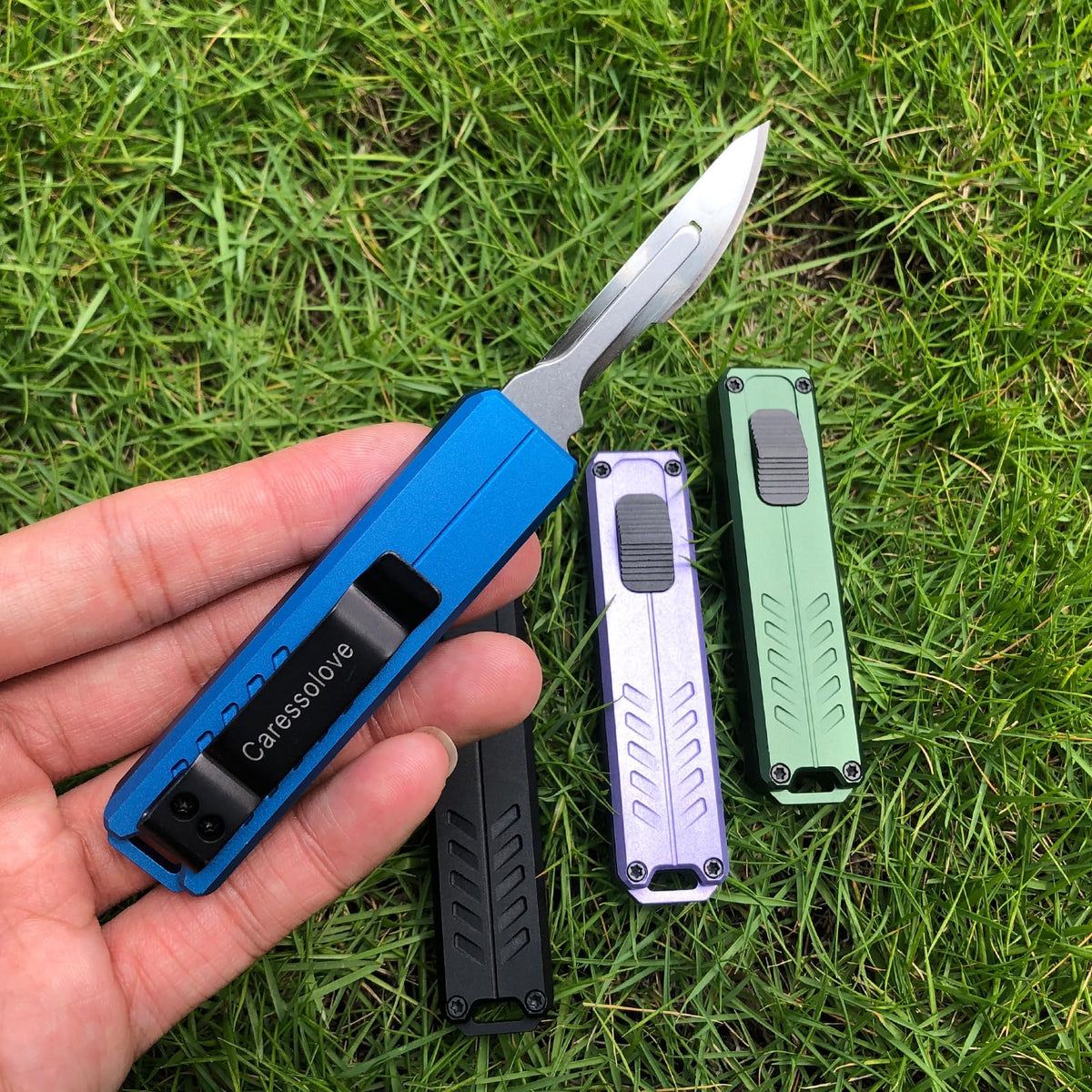 Caressolove safety retractable box cutter in action, crisp deployment and secure retraction