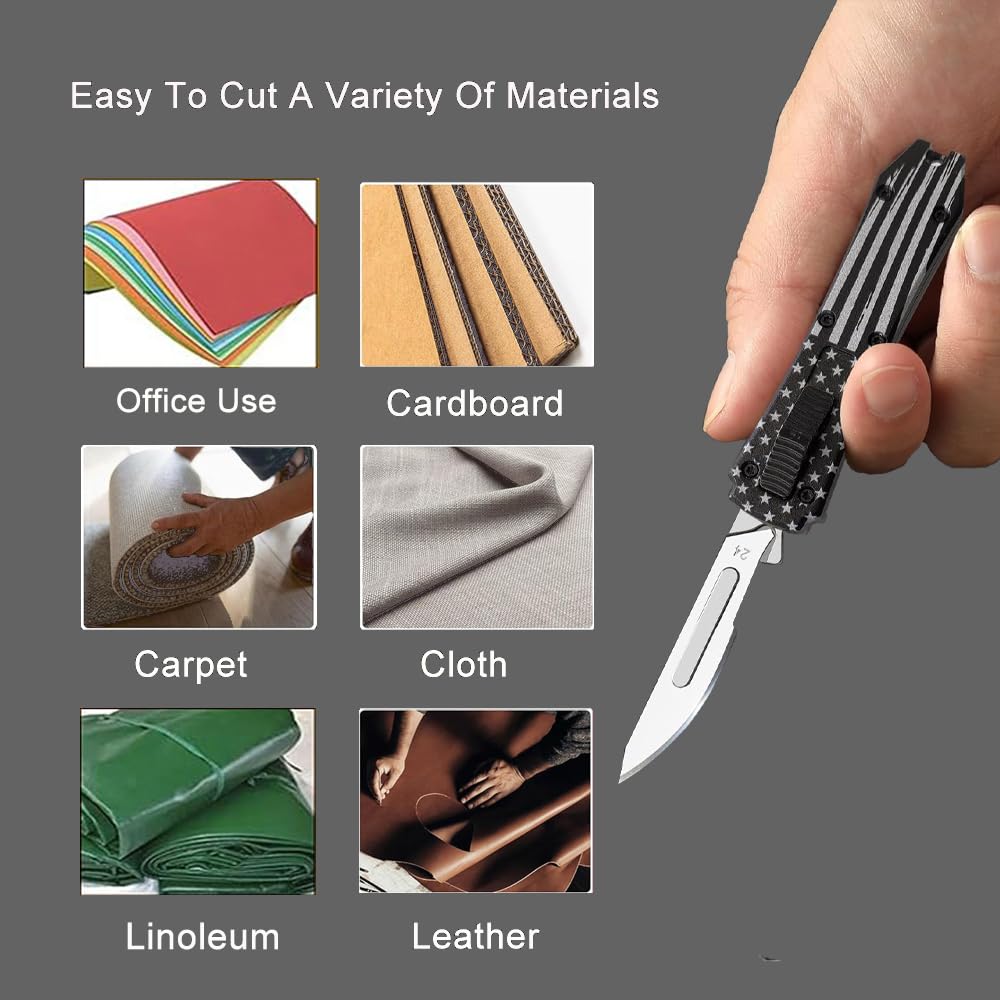 Caressolove safety box cutter demonstrating secure retract mechanism for controlled cuts.