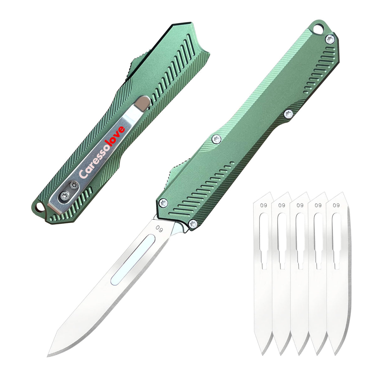 Caressolove self-retracting knife front-action blade exposure for quick cutting