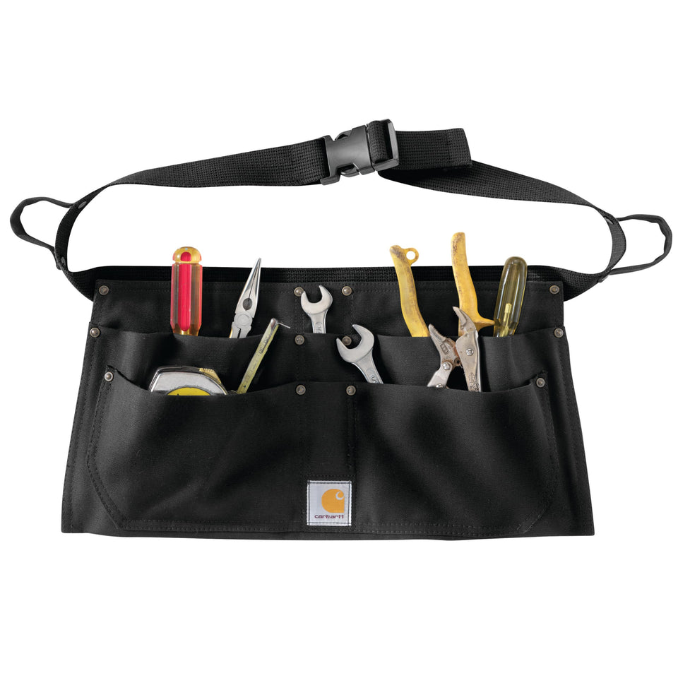 Carhartt Men's Firm Duck Waist Apron in black with spacious pockets for tool organization.