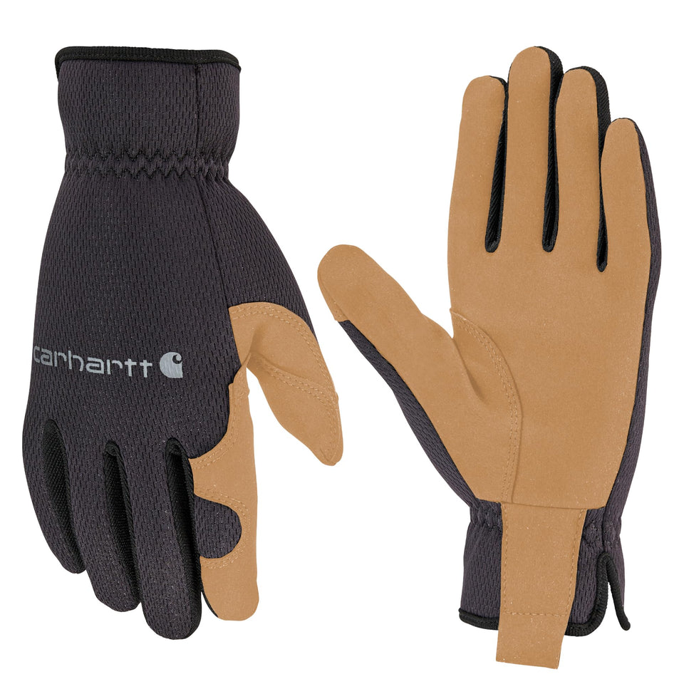 Carhartt men's high dexterity open cuff glove in black barley, open cuff design for precise movements.