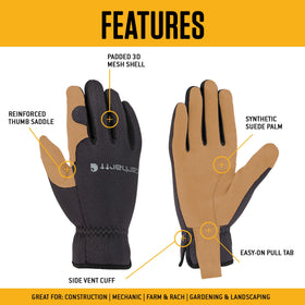 Carhartt glove palm reinforcement for extra durability during demanding tasks.