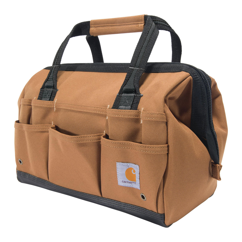 Carhartt Onsite Tool Bag open with 26 pockets visible for quick access