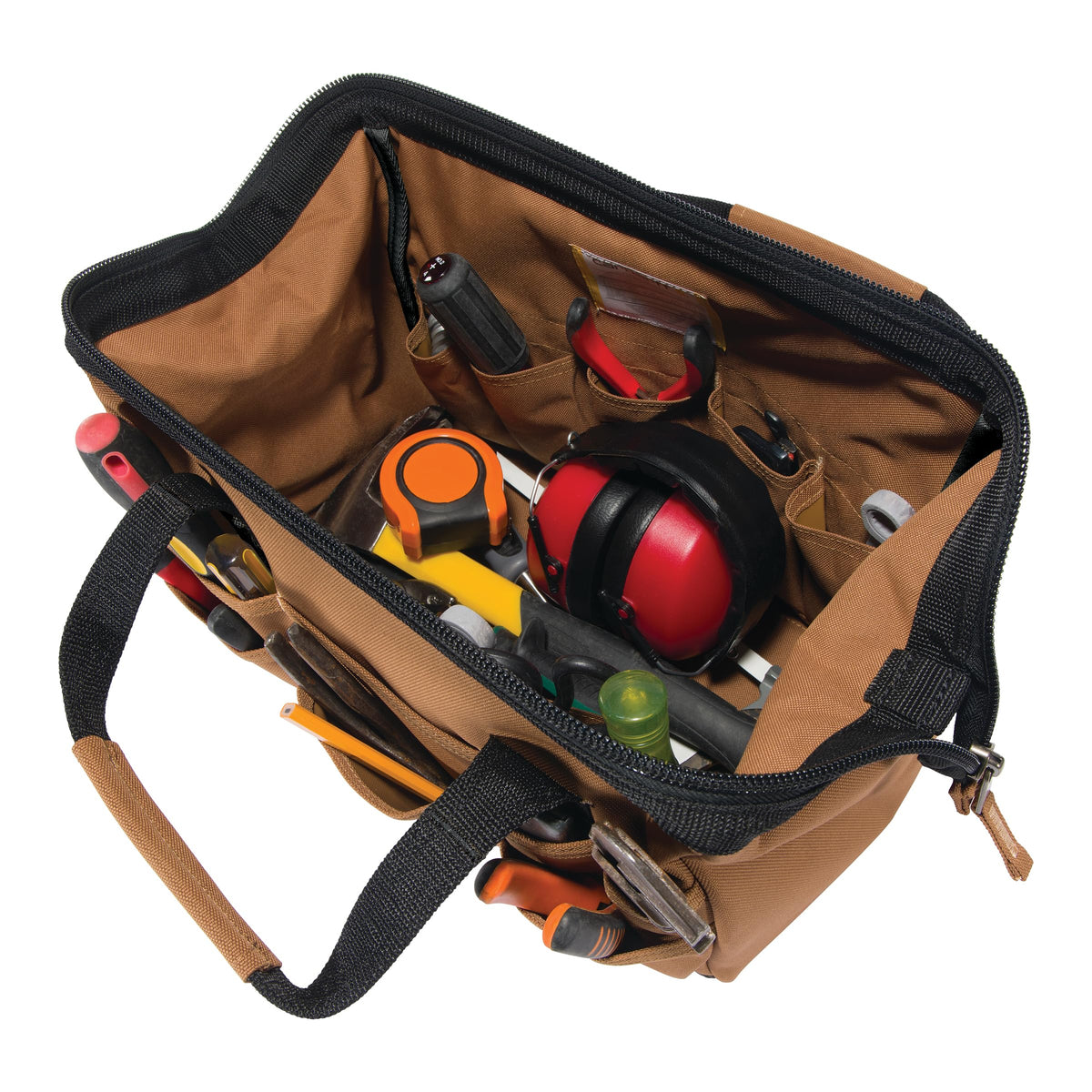 Carhartt Onsite Tool Bag showing dual handles and shoulder strap for carry