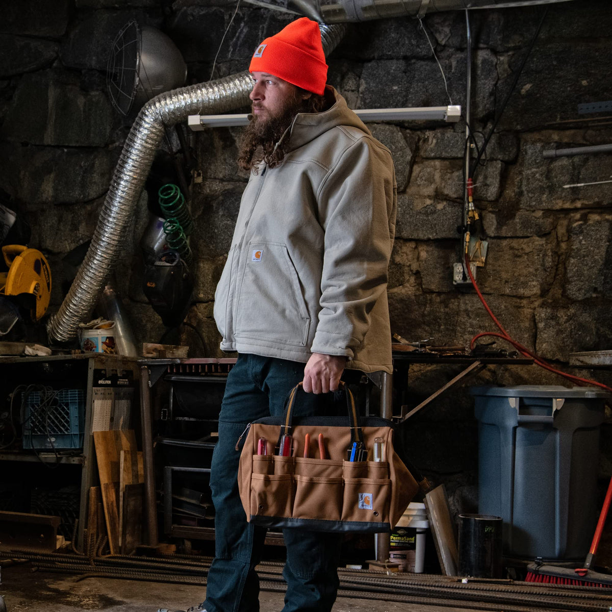 Internal metal frame keeps Carhartt Onsite Tool Bag upright