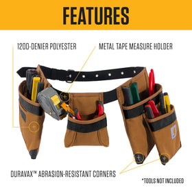 Carhartt padded tool belt side pocket detail showing rugged storage.