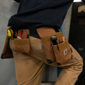 Carhartt padded tool belt waist fits up to 52 inches for comfortable wear.