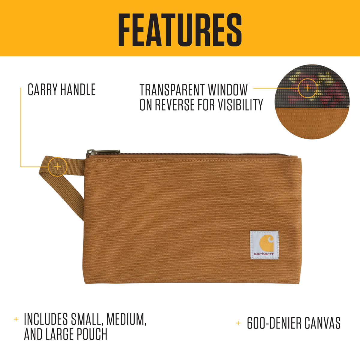 Carhartt pouch medium organized for cables and first aid on the move