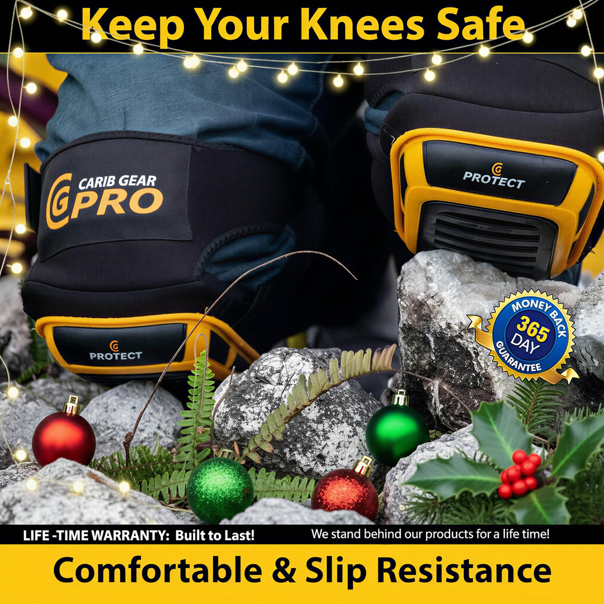 CARIB GEAR PRO knee pads double gel core close-up for extra comfort.