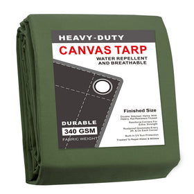 CARTMAN 10x12 canvas tarp setup with secure tie-downs for reliable coverage.