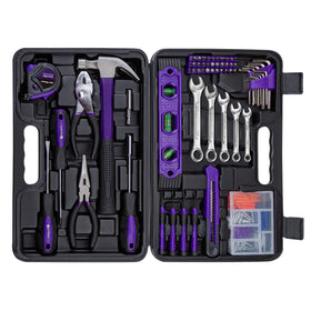 CARTMAN 152-piece tool set displayed in purple toolbox case for home repairs