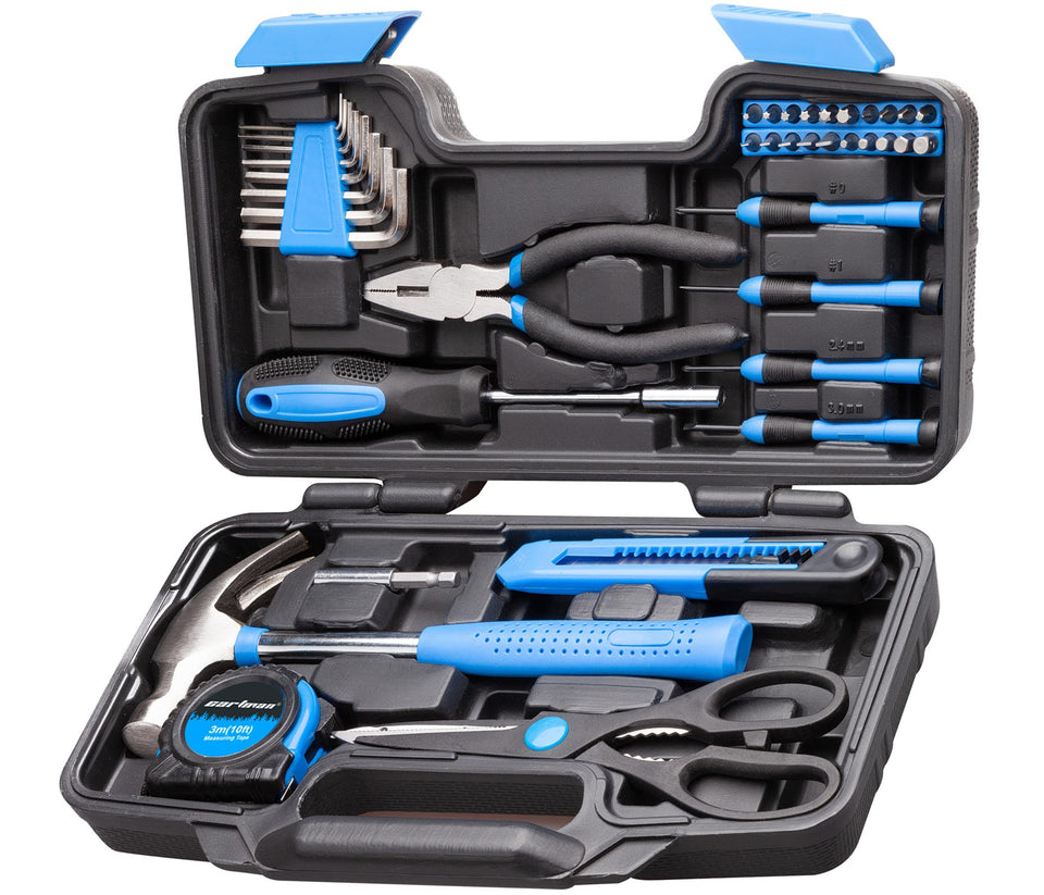CARTMAN 39-piece tool set in blue case, ready for home repairs.