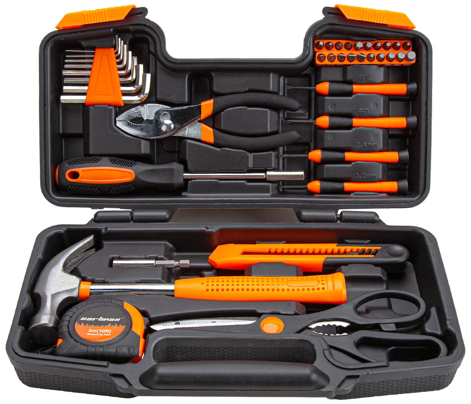 CARTMAN 39-piece tool set with hammer and pliers for home repairs.