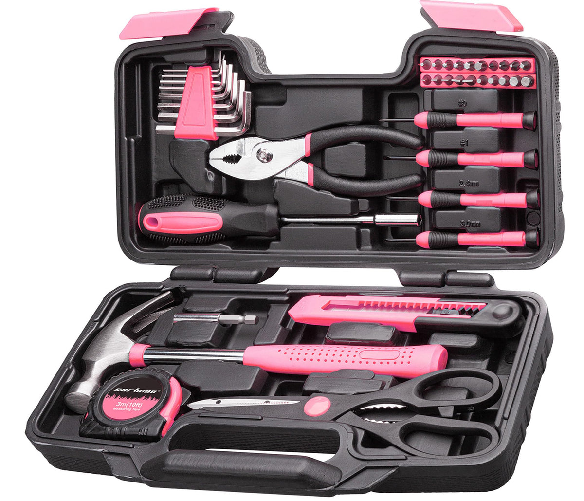 Cartman 39-piece tool set pink toolbox for organized home projects.