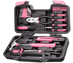 Cartman 39-piece tool set pink toolbox for organized home projects.