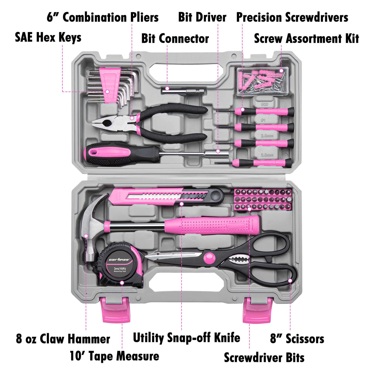 CARTMAN basic household tools laid out for small repairs around the home.