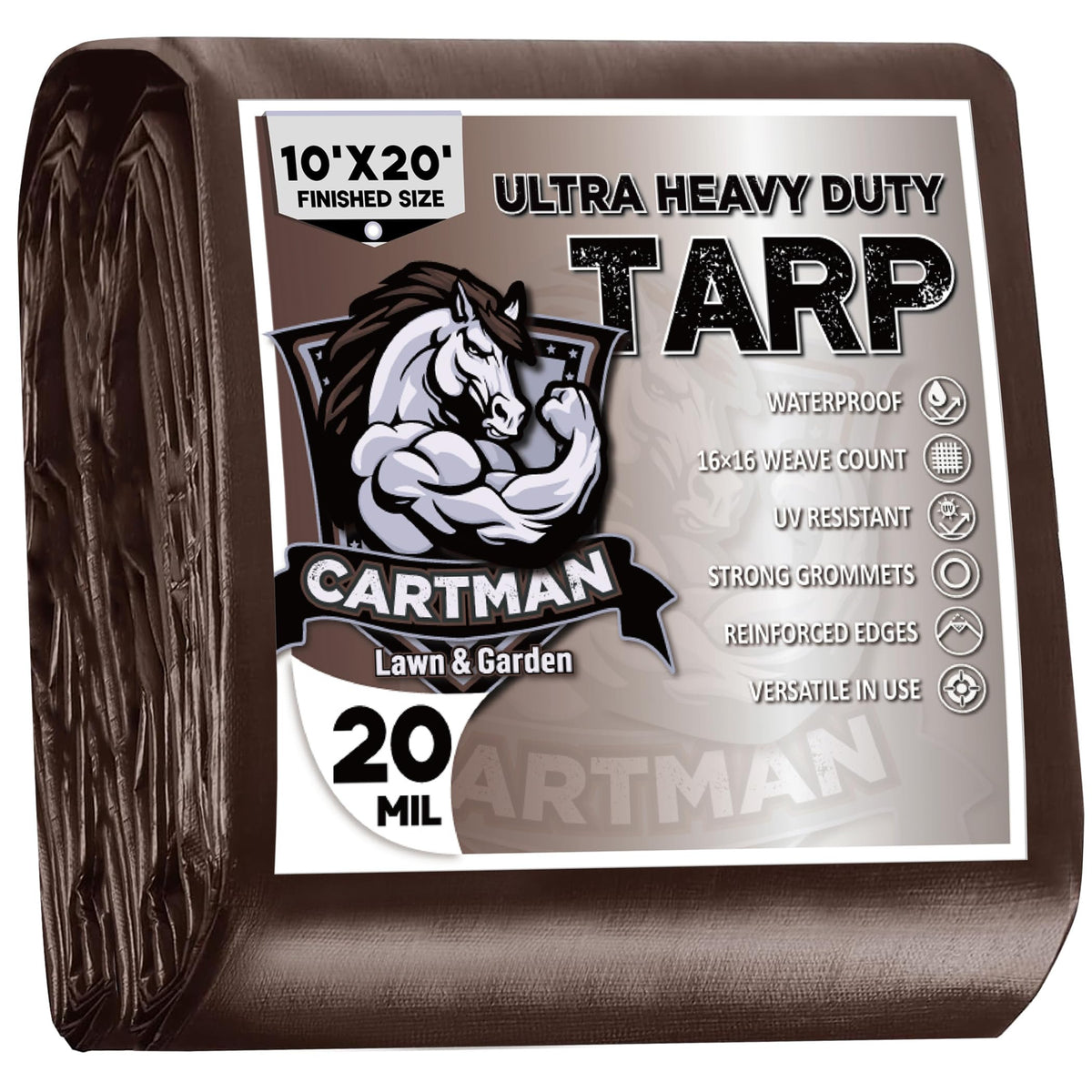 CARTMAN finished 10x20 feet brown tarp for precise coverage and protection.
