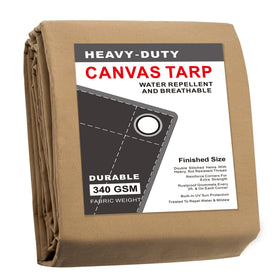 Cartman tan canvas tarp 6x8 full view highlighting versatile outdoor coverage.
