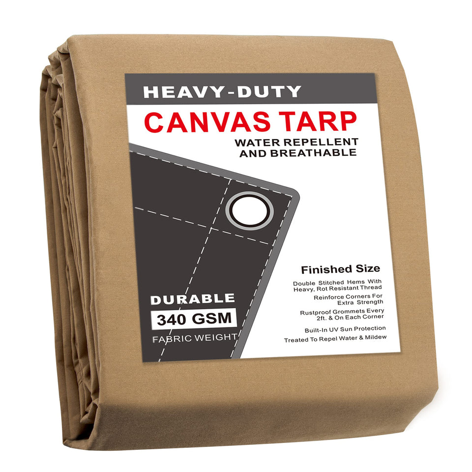 Cartman tan canvas tarp 6x8 full view highlighting versatile outdoor coverage.