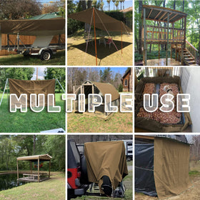 Cartman tan tarp with rustproof grommets for secure canopy or shelter.