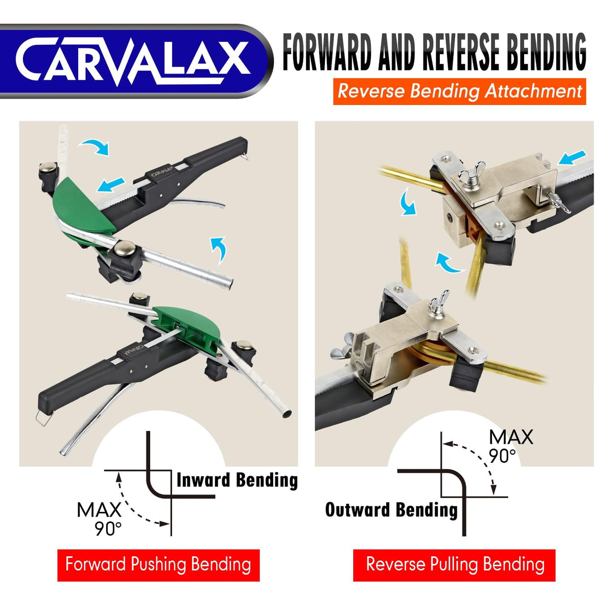 CARVALAX color-coded bender heads ease size selection during setup