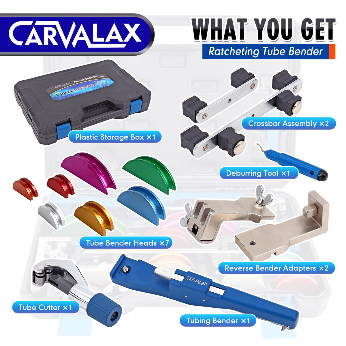 CARVALAX color-coded aluminum heads aid quick identification from 1/4 inch to 7/8 inch.