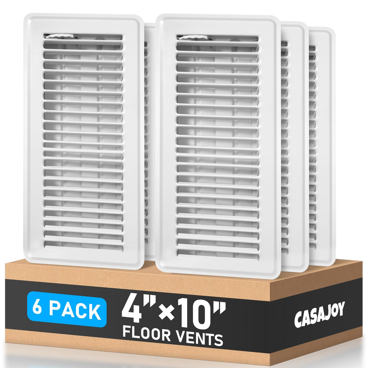 CASAJOY 6-pack floor vent cover in white; fits standard 4x10 openings.