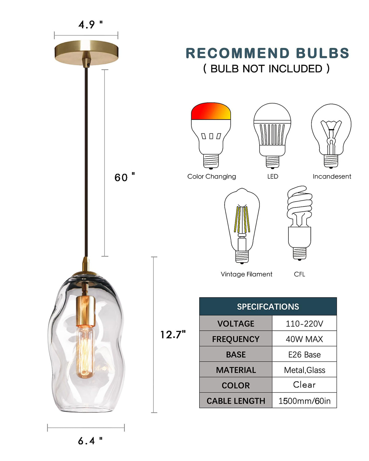 CASAMOTION pendant on a 60 inch cord for flexible hanging height.