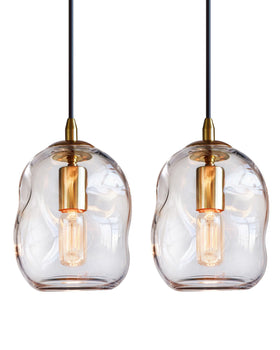 CASAMOTION pendant light with clear glass globe for kitchen island, two-pack setup