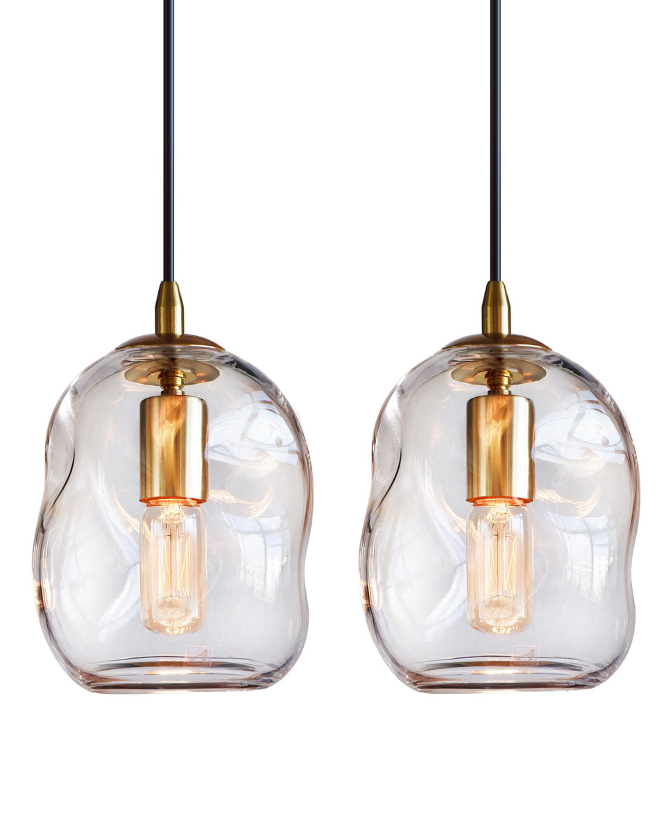 CASAMOTION pendant light with clear glass globe for kitchen island, two-pack setup