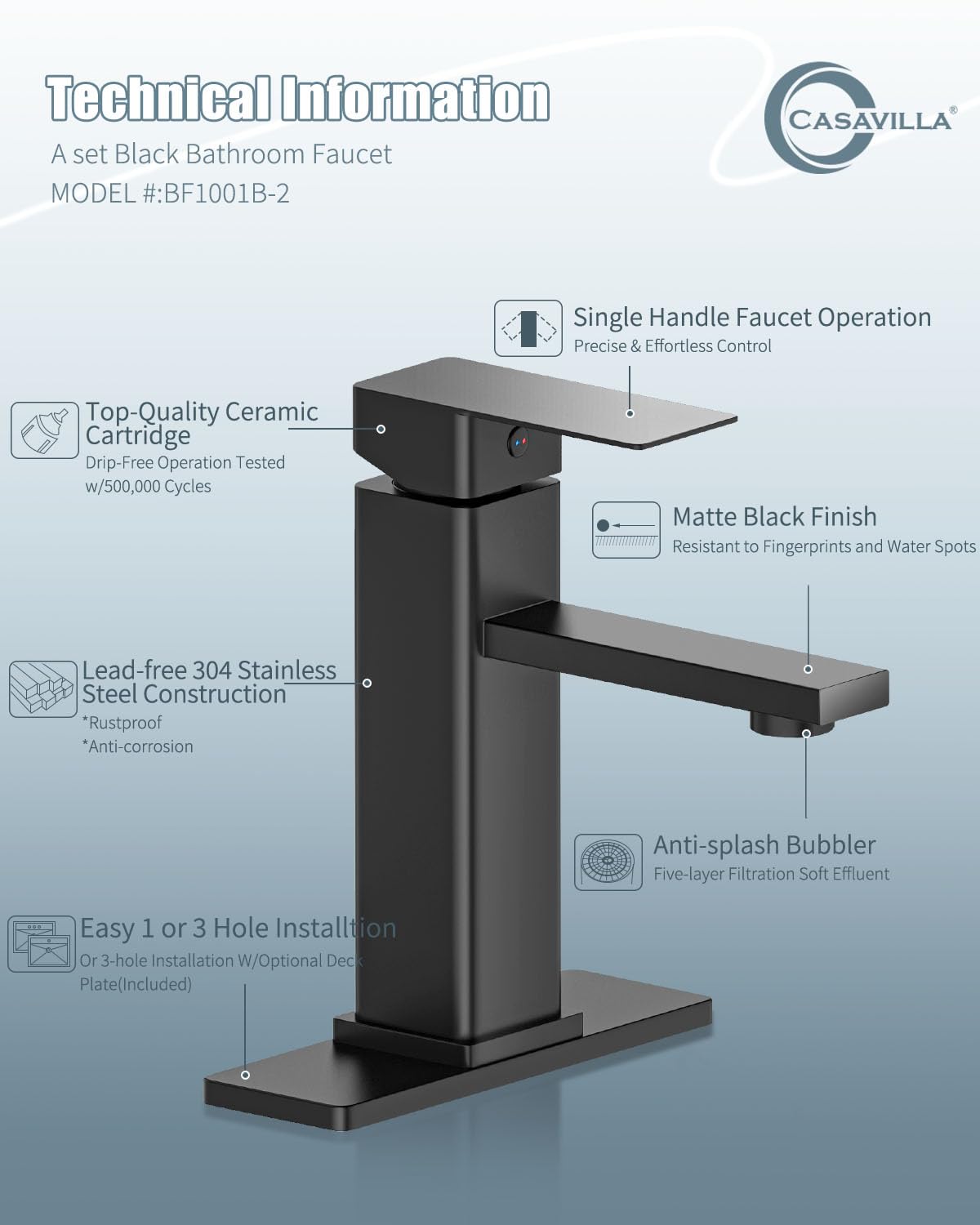 Casavilla SUS304 stainless steel faucet resists rust and fingerprints