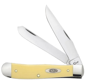 Case XX WR pocket knife with yellow synthetic trapper clip blade for everyday tasks.