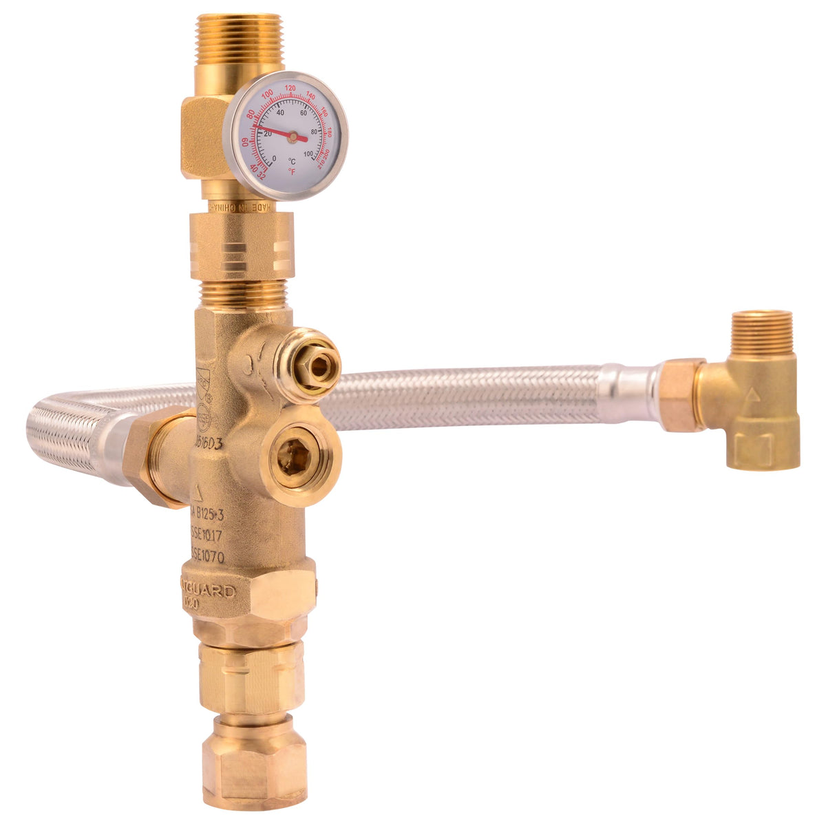 Cash Acme tank booster valve with gauge delivering tempered water for safer showers