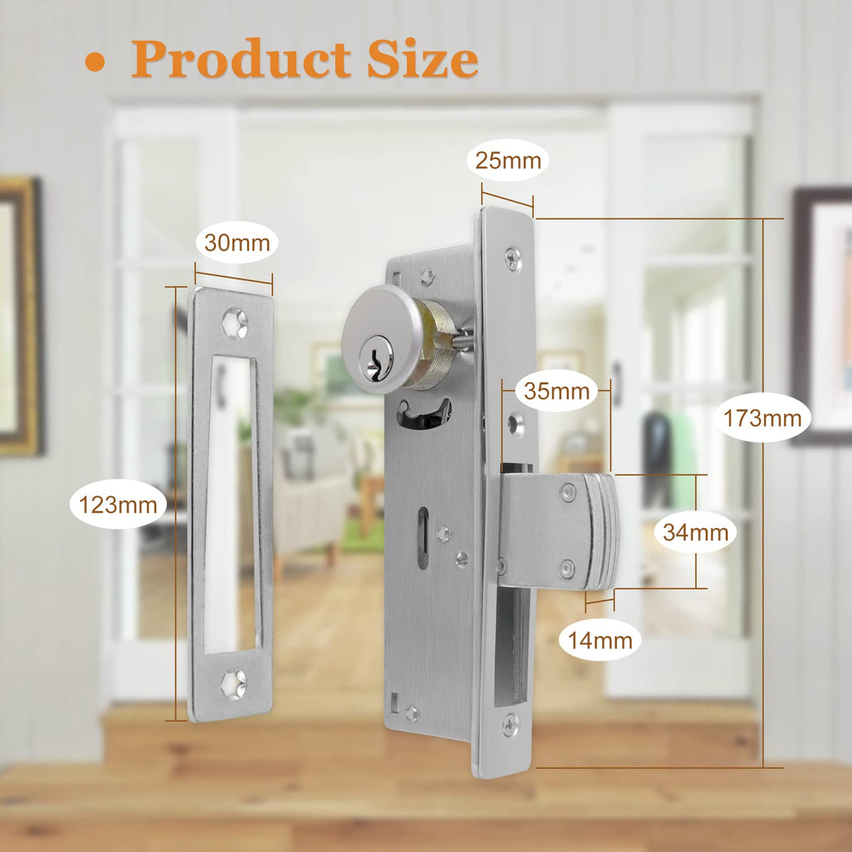 Casmer mortise lock bolt area highlights five-ply laminated steel bolt for strength.