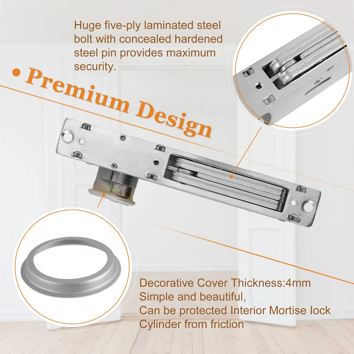 Casmer mortise lock thumbturn and key provide easy operation.