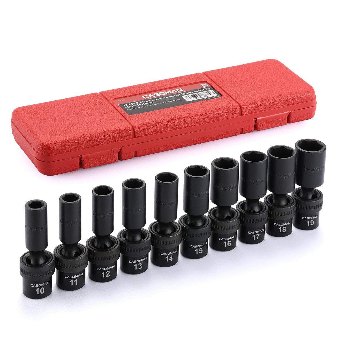Casoman 10mm deep socket for 3/8-inch drive with extended reach.