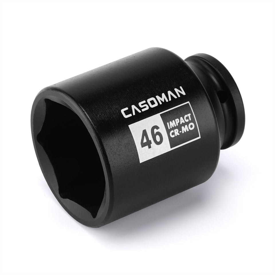 CASOMAN 1/2-inch drive 46mm deep socket with 6-point grip for high-torque fasteners